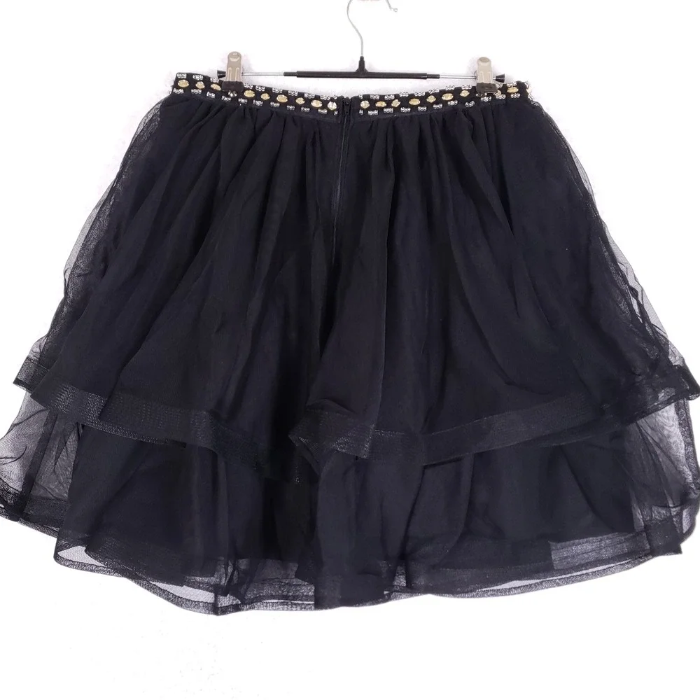My Michelle Tulle Mini Skirt Womens 9 Tiered Ruffle Beaded‎ Black Whimsigoth